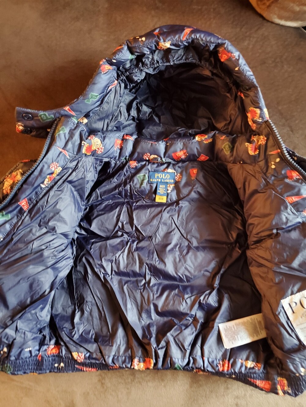 Ralph Lauren Navy Hooded Puffer Jacket with Character Print - Picture 3 of 7